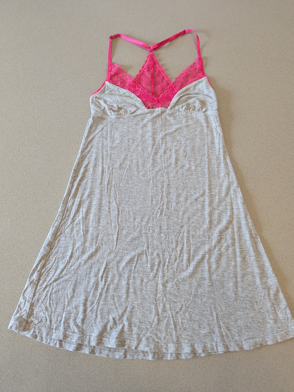 Adore Me Gray Night Chemise with Hot Pink Lace